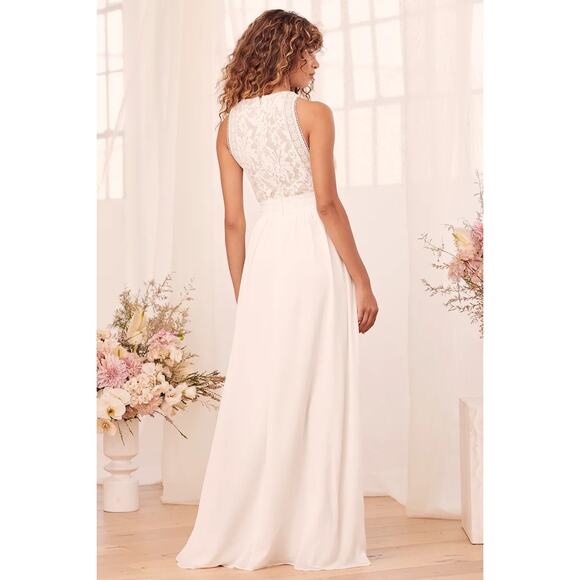 Lulus Forever and Always White Lace Maxi Dress Wedding Size X Small - Picture 3 of 8